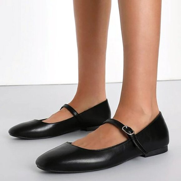 New Women Black Square Toe Mary Jane Ballet Flats - Picture 3 of 5